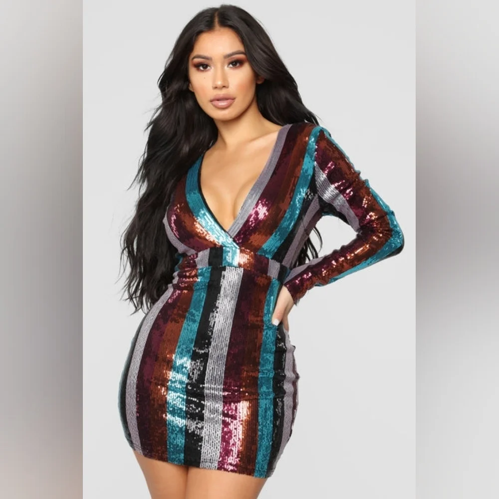 PINK OWL Sequin Striped Dress - Picture 1 of 8